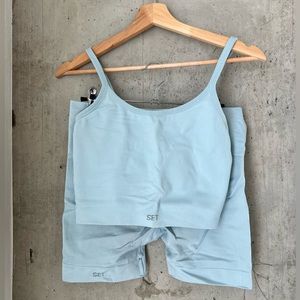 SET Light Blue Ribbed Tank and Shorts